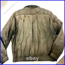 Vtg 80's Chess King Men DISTRESSED Gray Leather BOMBER Motorcycle Jacket 46