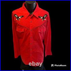 Vtg 80's Ely Diamond Red ROCKABILLY Cowboy BALD EAGLE Western PEARL SNAP Shirt