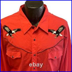 Vtg 80's Ely Diamond Red ROCKABILLY Cowboy BALD EAGLE Western PEARL SNAP Shirt