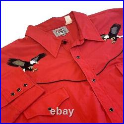 Vtg 80's Ely Diamond Red ROCKABILLY Cowboy BALD EAGLE Western PEARL SNAP Shirt