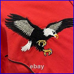 Vtg 80's Ely Diamond Red ROCKABILLY Cowboy BALD EAGLE Western PEARL SNAP Shirt