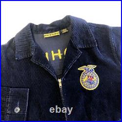 Vtg 80's FFA CORDUROY Coat BUCKLE BACK Chain Stitch OHIO Greene County Jacket 46