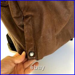 Vtg 80's IOU Brown Leather Lined Hooded BARNSTORMER Field Jacket FLIGHT Coat XL