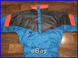 Vtg 80s 90s Neon Blue Mens Large NEVICA One piece SKI SUIT Snow Bib Snowsuit 42