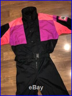 Vtg 80s 90s Neon SOLUS Mens Medium One piece SKI SUIT Snow Bib Snowsuit Gaper M