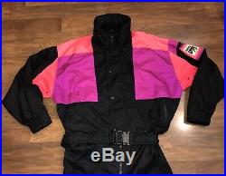 Vtg 80s 90s Neon SOLUS Mens Medium One piece SKI SUIT Snow Bib Snowsuit Gaper M