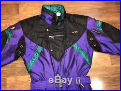 Vtg 80s 90s Purple DESCENTE FDX Mens LARGE One Piece SKI SUIT Snow Bib Snowsuit