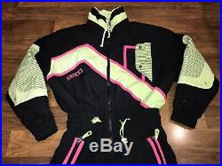 Vtg 80s Black Neon HEAD Mens MEDIUM One piece SKI SUIT Snow Bib Retro Snowsuit M