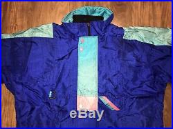 Vtg 80s Blue SUNBUSTER Mens XL Ski Suit Bib Jacket Coat Snowsuit Snow Pants NEON