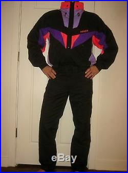 Vtg 80s NEVICA Mens Small 38 One piece SKI SUIT Snow Bib Coat Snowsuit Neon S