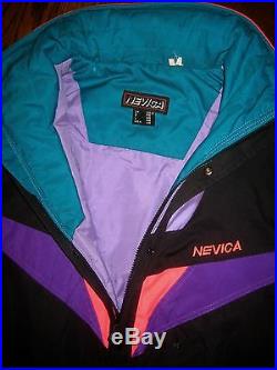 Vtg 80s NEVICA Mens Small 38 One piece SKI SUIT Snow Bib Coat Snowsuit Neon S