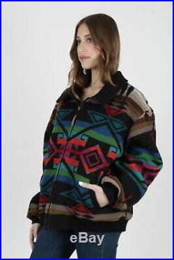 Vtg 80s Pendleton Jacket Native American Southwestern Black Wool Blanket Coat