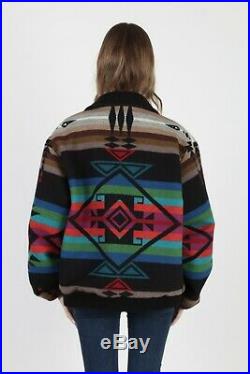 Vtg 80s Pendleton Jacket Native American Southwestern Black Wool Blanket Coat