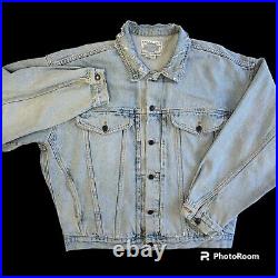 Vtg 90's Jordache Men DISTRESSED Blue Jean TRUCKER Coat Denim STREETWEAR Jacket