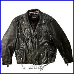 Vtg 90's Mirage DISTRESSED Black Goat Skin Leather Motorcycle BIKER Jacket L