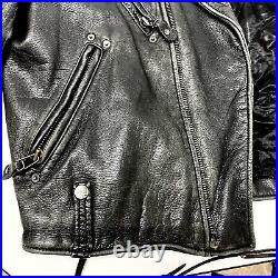 Vtg 90's Mirage DISTRESSED Black Goat Skin Leather Motorcycle BIKER Jacket L