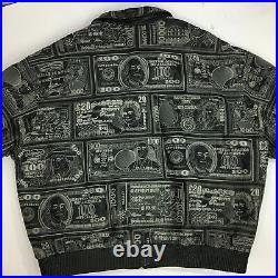 Vtg 90's Pelle Moda BLK Leather WORLD CURRENCY $ Coat CASH Money DOLLARS Jacket