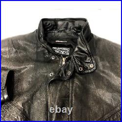 Vtg 90's Traditional Trends DISTRESSED Black Leather BOMBER Motorcycle Jacket L