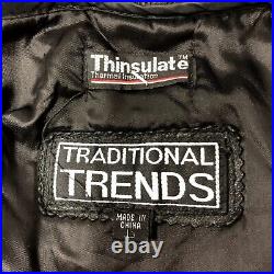 Vtg 90's Traditional Trends DISTRESSED Black Leather BOMBER Motorcycle Jacket L