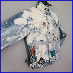 Vtg 90s Gasoline Jeans Distressed Denim Jacket Pop Collar Bleached Patched Med