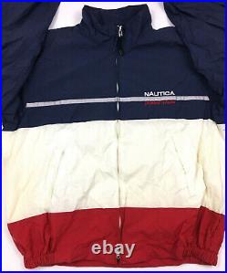 Vtg 90s Nautica Competition Mens Jacket Windbreaker Color Block Flag Spellout XL