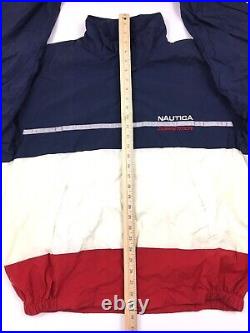 Vtg 90s Nautica Competition Mens Jacket Windbreaker Color Block Flag Spellout XL