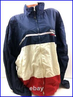 Vtg 90s Nautica Competition Mens Jacket Windbreaker Color Block Flag Spellout XL