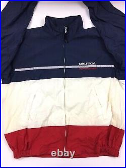 Vtg 90s Nautica Competition Mens Jacket Windbreaker Color Block Flag Spellout XL