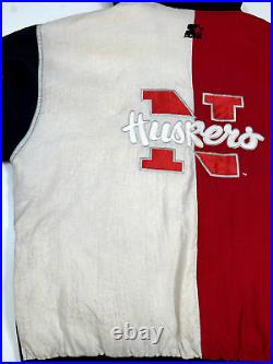 Vtg 90s Nebraska Corn Huskers NCAA Starter 1/2 Zip Split Back Jacket Sz Large