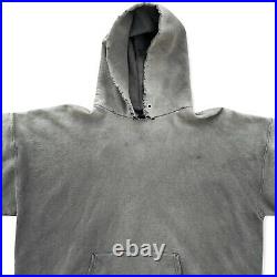 Vtg 90s Thrashed Distressed Faded Blank Grey Pullover Hoodie Sweatshirt Size XL