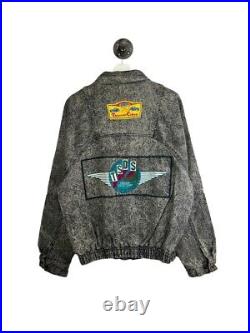 Vtg 90s Troop Code L L Cool J Embroidered Stone Wash Denim Jacket Sz Medium