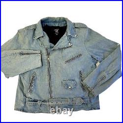 Vtg All State Blue Jean ROCKABILLY BOBBER Motorcycle Bomber Biker PUNK Jacket 3X