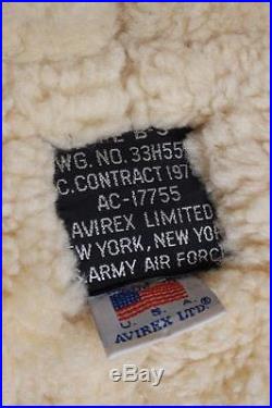 Vtg Avirex B-3 Sheepskin Winter Leather Flying USAAF Jacket Size S/XS 34/36