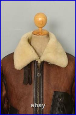 Vtg B-3 D-Pocket Sheepskin Leather USAAF Style Winter Jacket Medium