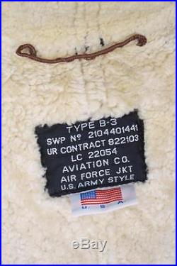 Vtg B-3 Sheepskin Winter Leather Flying USAAF Jacket Size Large