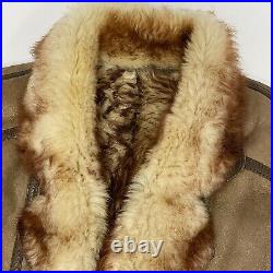 Vtg CURLY Sheepskin Shearling Shaggy FUR Leather Jacket Barnstormer RANCHER Coat