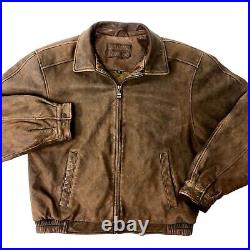 Vtg Croft & Barrow Men WHISKEY Brown Leather BOMBER MOTORCYCLE Biker Jacket M