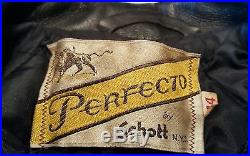Vtg Early 70s Schott Perfecto 618 Black Motorcycle Jacket Steerhide + Fur collar