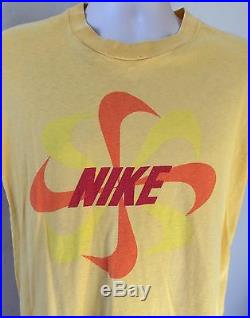 Vtg Early 80s Nike Pinwheel Logo T-Shirt Yellow L Swoosh Orange Tag