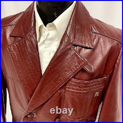 Vtg Etienne Aigner OXBLOOD Leather Double Breasted NORFOLK Belted Back Jacket 38