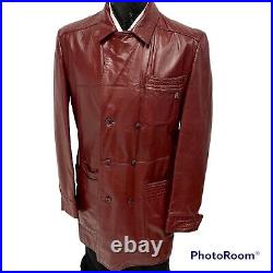 Vtg Etienne Aigner OXBLOOD Leather Double Breasted NORFOLK Belted Back Jacket 38