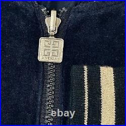 Vtg Givenchy LOGO Blue Velour VELVET Reversible SILK Bomber Varsity Track Jacket