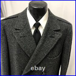 Vtg Gordon Scott Charcoal Double Breasted TRENCH Coat OVERCOAT Long Wool Jacket