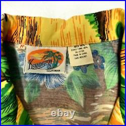 Vtg Kennington California Yellow Hawaiian ISLAND SAVAGES Surfer Rayon Shirt M