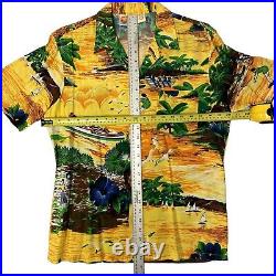 Vtg Kennington California Yellow Hawaiian ISLAND SAVAGES Surfer Rayon Shirt M