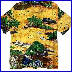 Vtg Kennington California Yellow Hawaiian ISLAND SAVAGES Surfer Rayon Shirt M