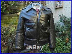 Vtg. Lesco Leather Black Sherling Lined Motorcycle Jacket, Talon Zipper, Size 36