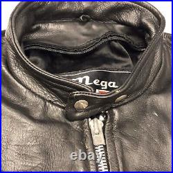 Vtg Mega Force Black DISTRESSED Heavy Leather Jacket Motorcycle Biker Coat 46