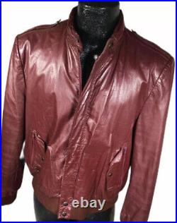 Vtg Men Burgundy Leather Biker Jacket Motorcycle Hooded CAFE RACER MoTo Coat 44