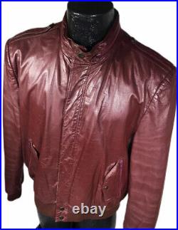 Vtg Men Burgundy Leather Biker Jacket Motorcycle Hooded CAFE RACER MoTo Coat 44